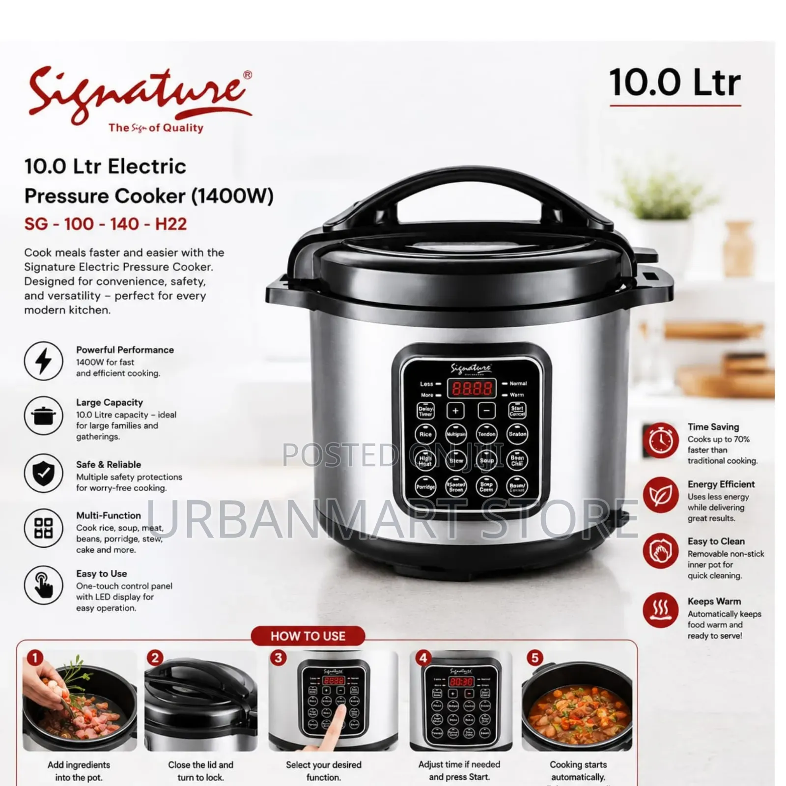 Signature 10L Electric Pressure Cooker 1400W