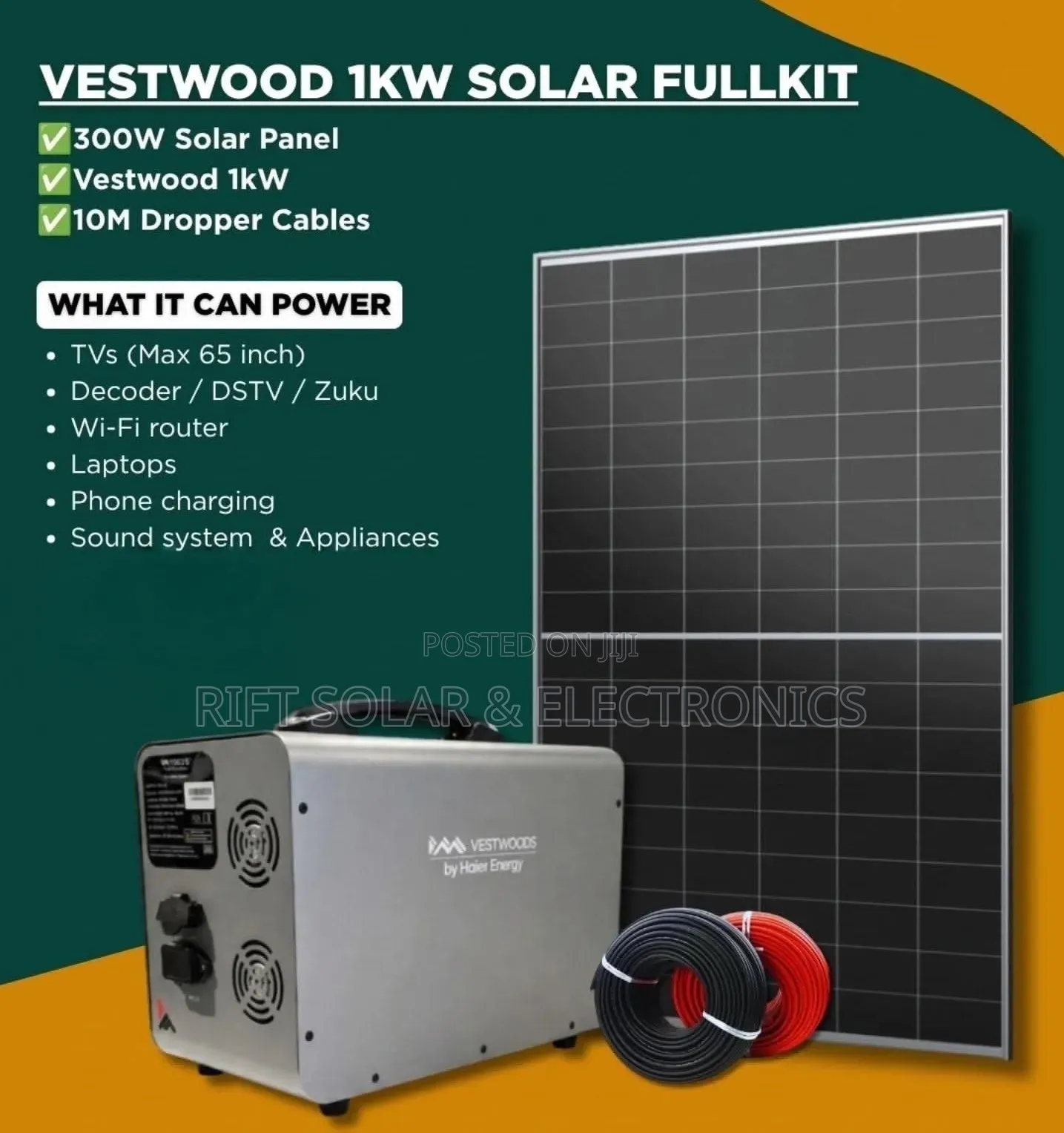 1kwh - 500 Watts Vestwood Power Station With 300W Solar + 10m Cable