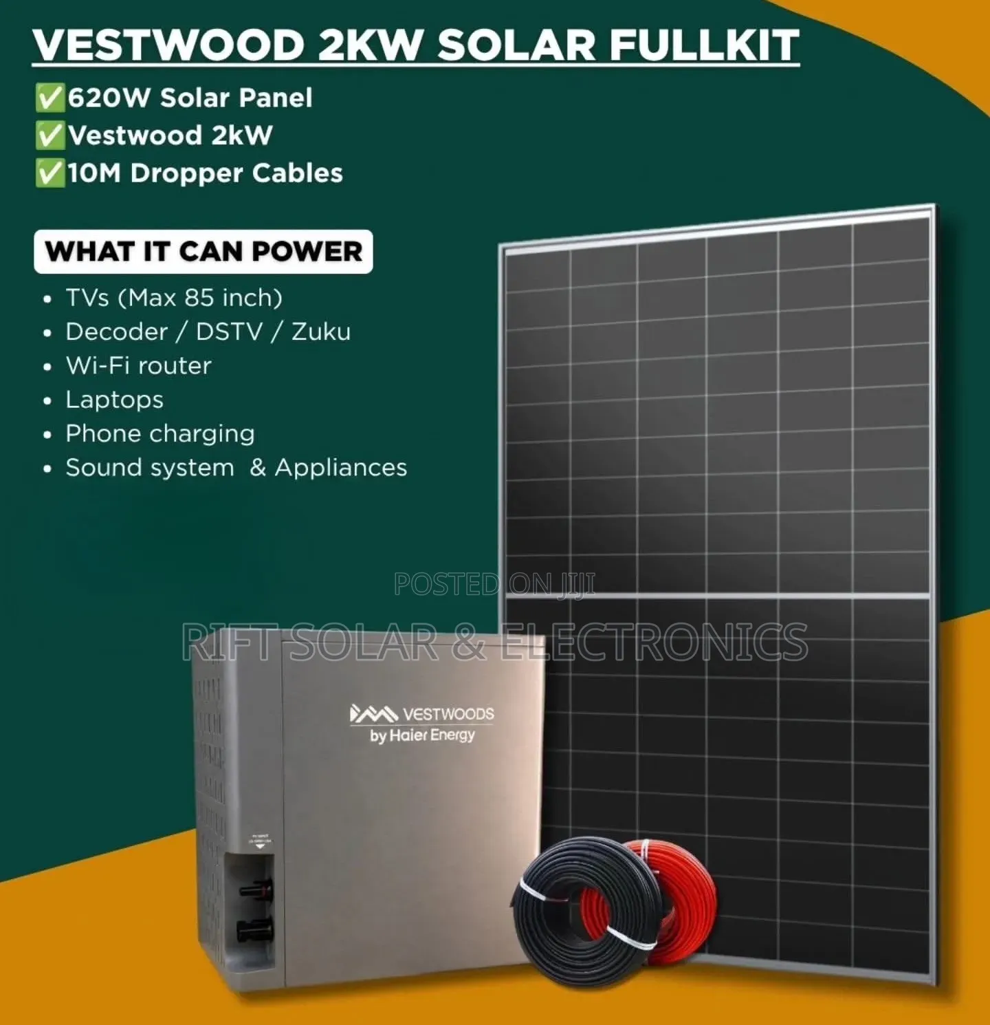 2kwh - 1000 Watts Vestwood Backup Power - 595W Solar + 10m PV Cable