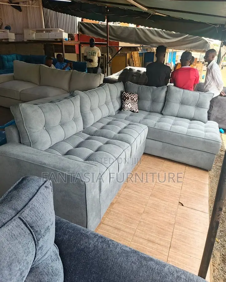 5 Seater Stylish Grey Tufted L-Shaped Sofa