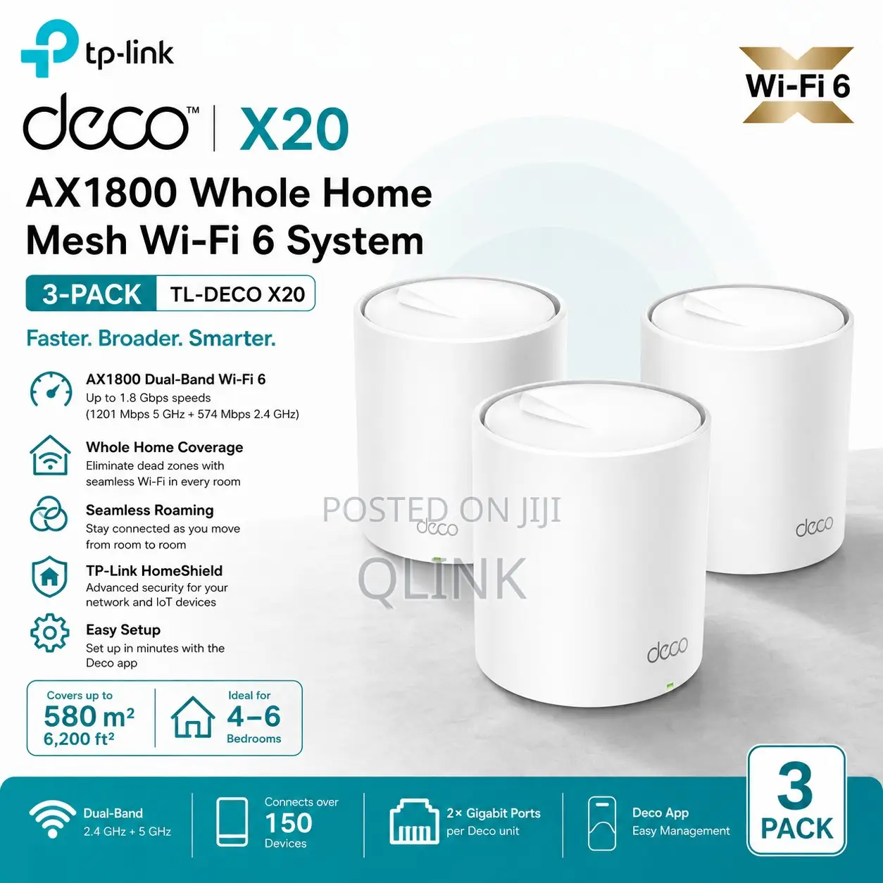 TP-Link Deco X20 AX1800Mesh Wi-Fi 6 System (3 Pack) - TL-DECO X20