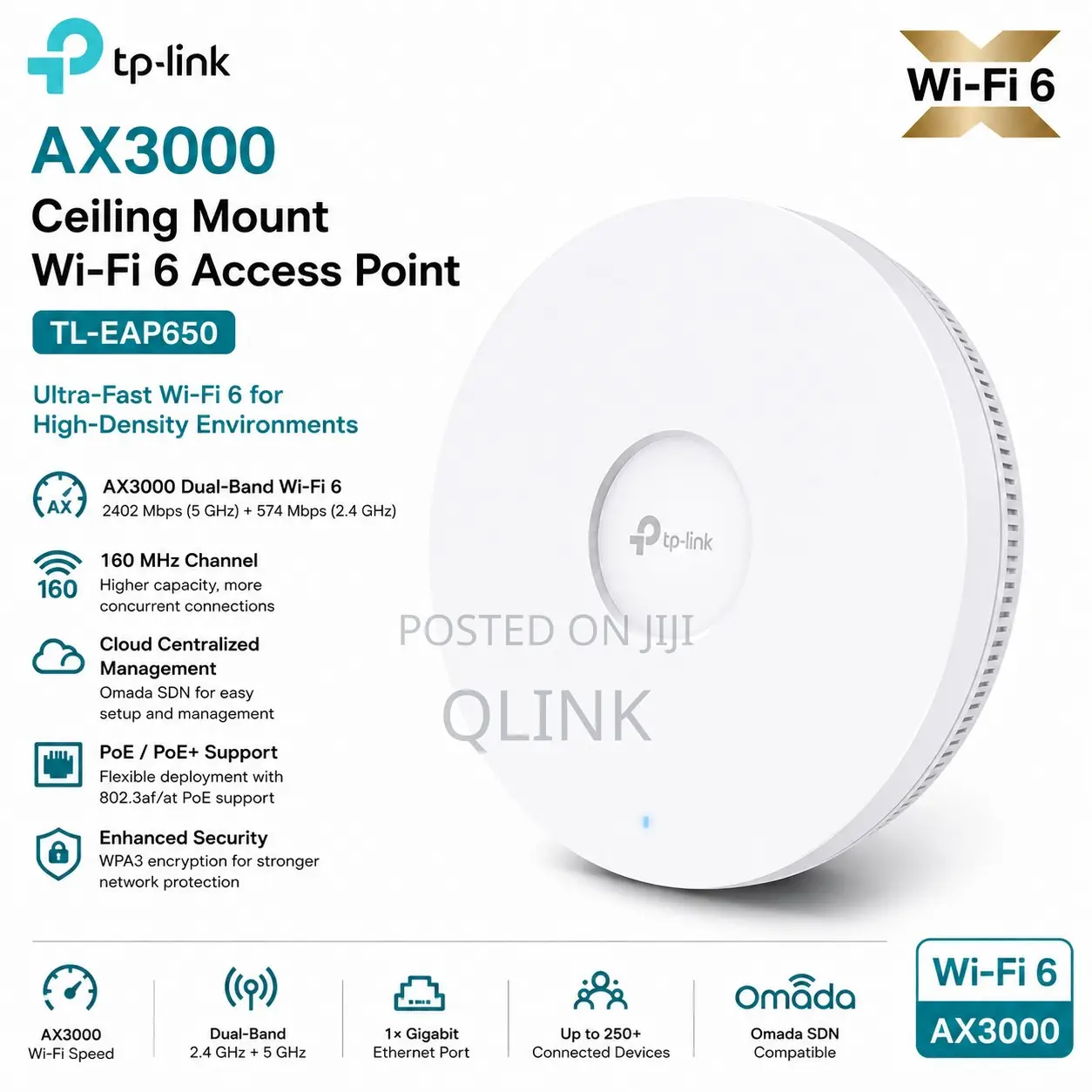 TP-Link AX3000 Ceiling Mount Wi-Fi 6 Access Point - TL-EAP650