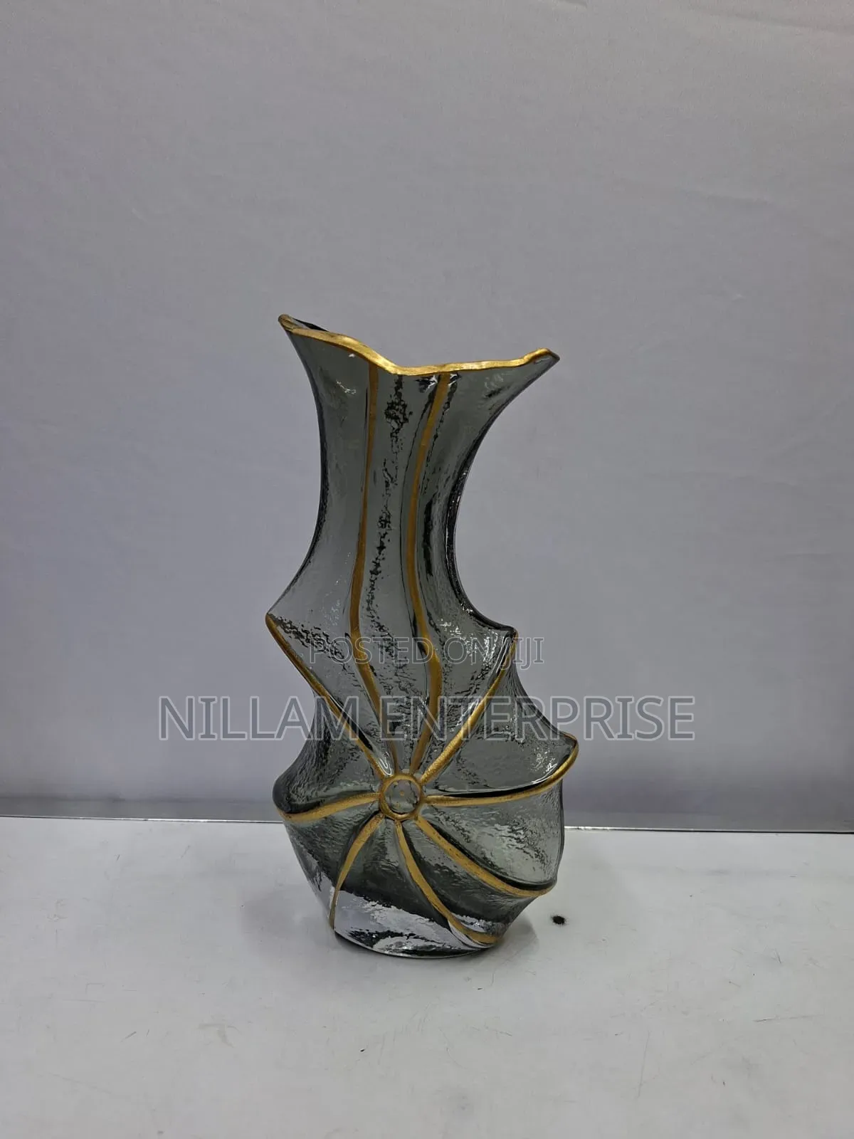 Sculpted Golden Glass Flower Vase