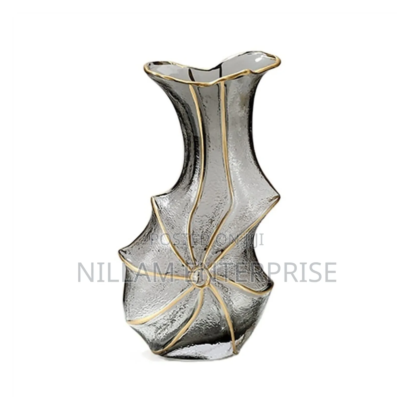 Sculpted Golden Glass Flower Vase