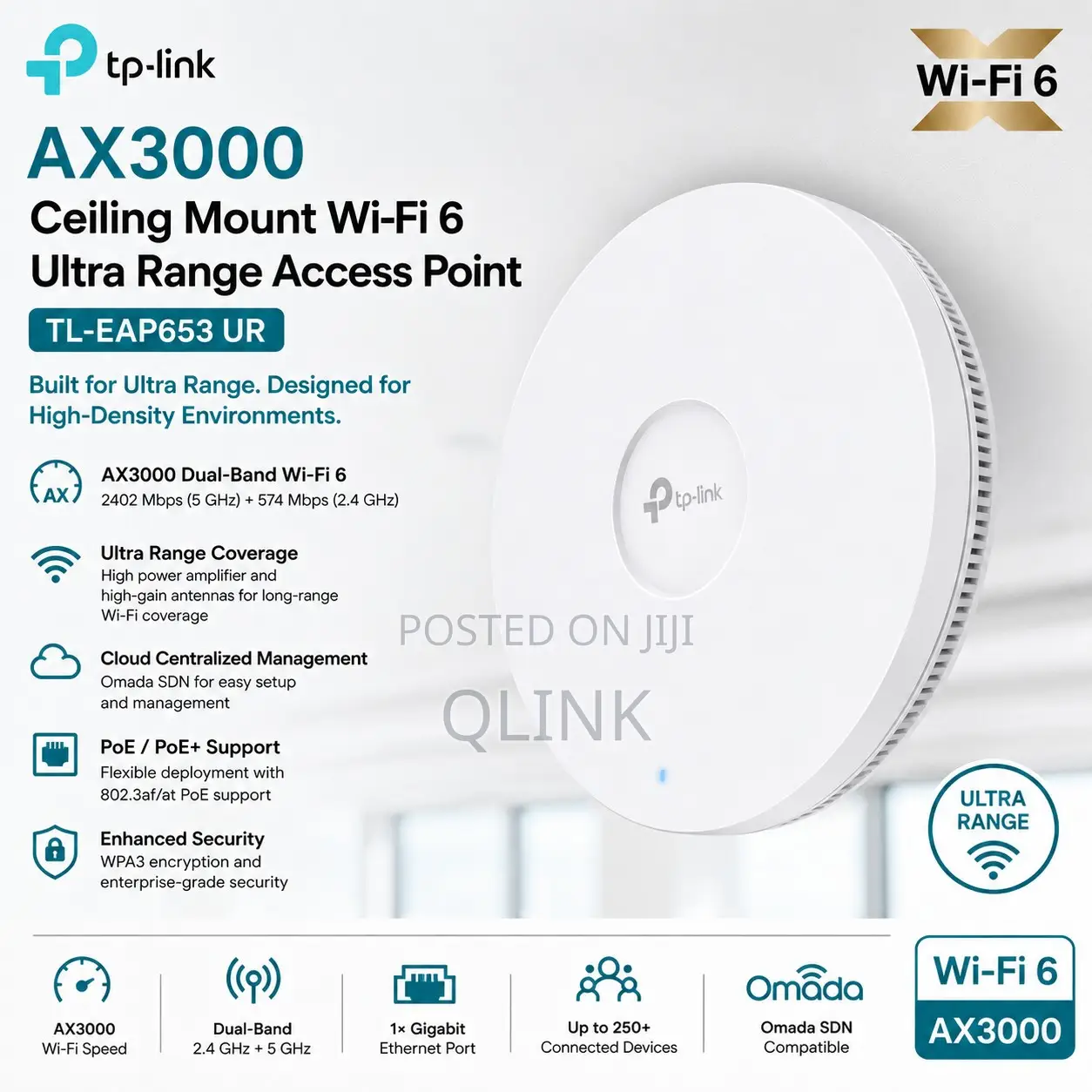 TP-Link AX3000 Ceiling Wi-Fi 6 Ultra Range Access Point - TL-EAP653 UR