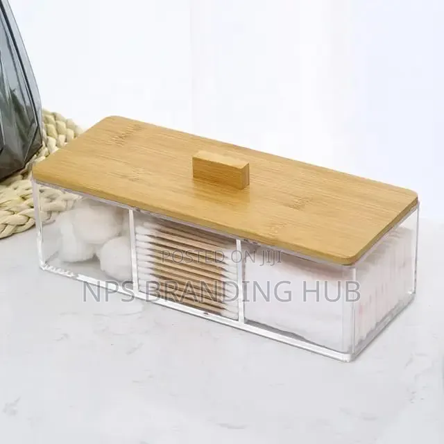 3 Compartment Acrylic Makeup Organizer Cotton Pad Storage Box HGM