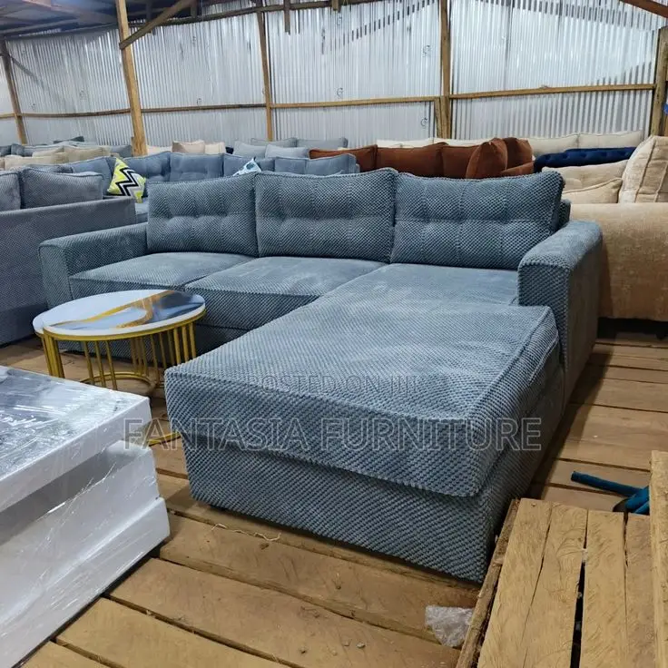 5 Seater Grey Fabric L-Shaped Sofa: Free Delivery