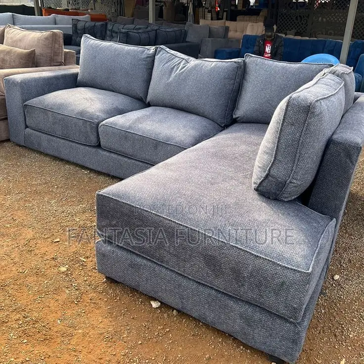 5 Seater Slate Blue L-Shaped Sofa: Payment on Delivery