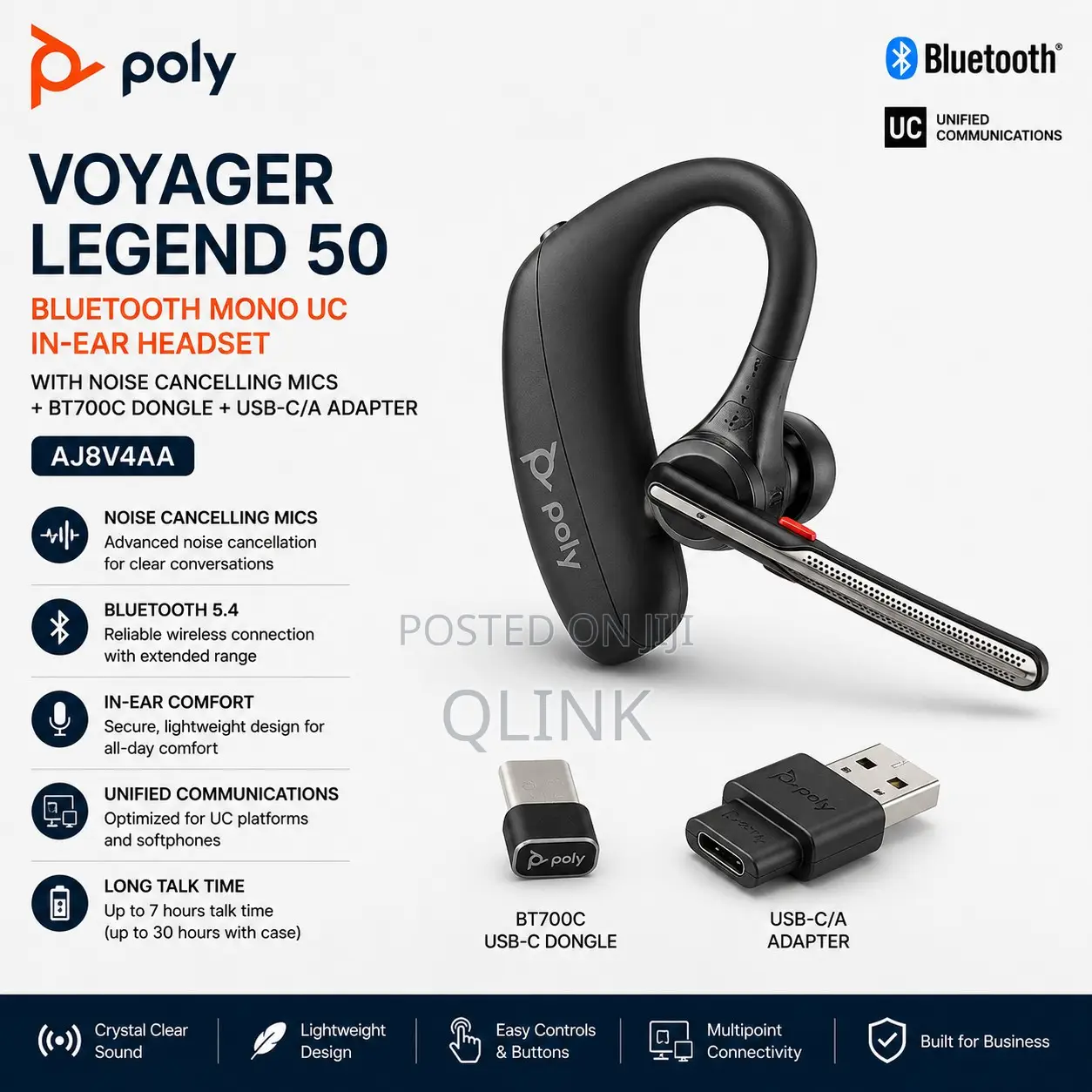 Poly Voyager Legend 50 Bluetooth +BT700C Dongle Adapter -AJ8V4AA