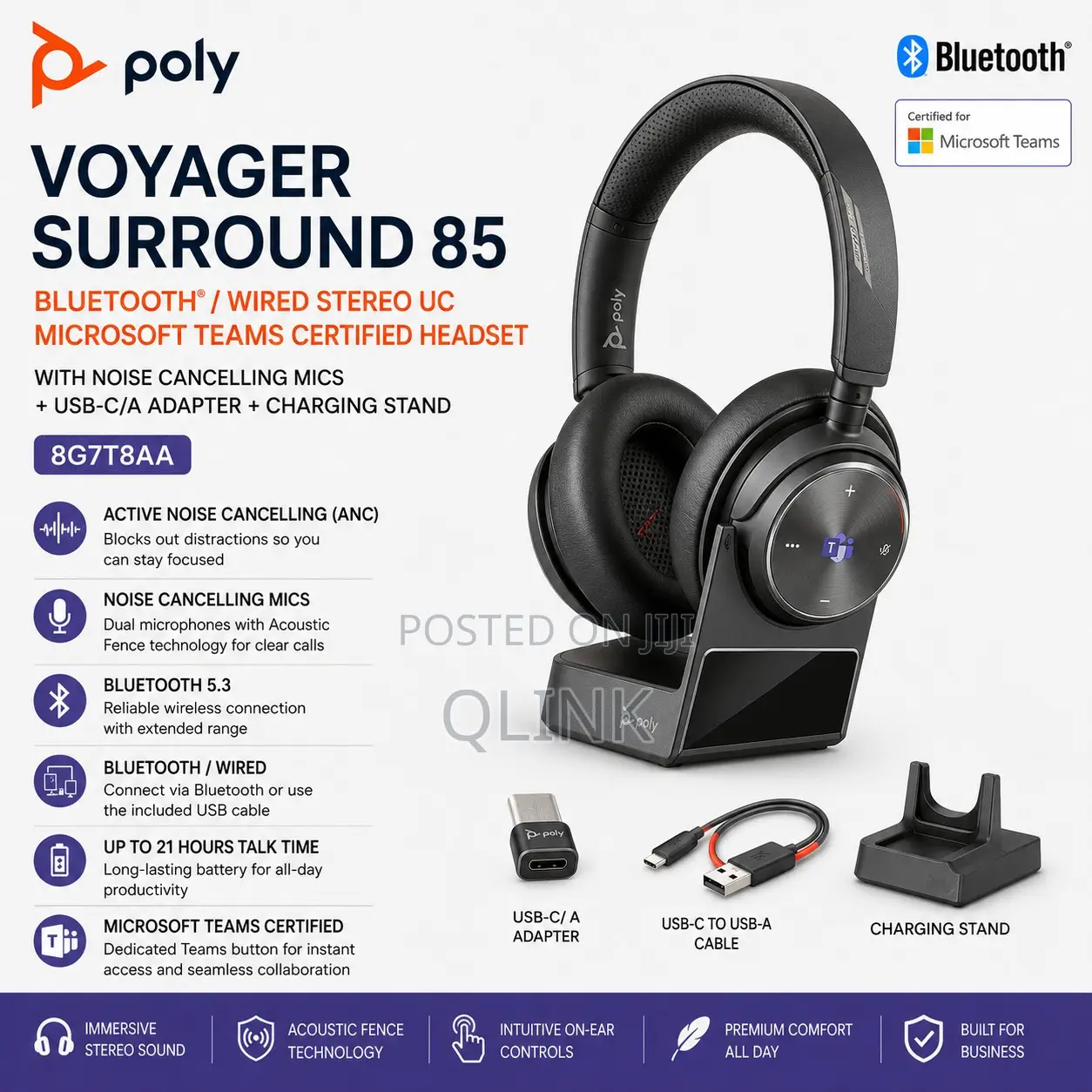 Poly Voyager Surround 85 Bluetooth/ Adapter +Charging Stand - 8G7T8AA