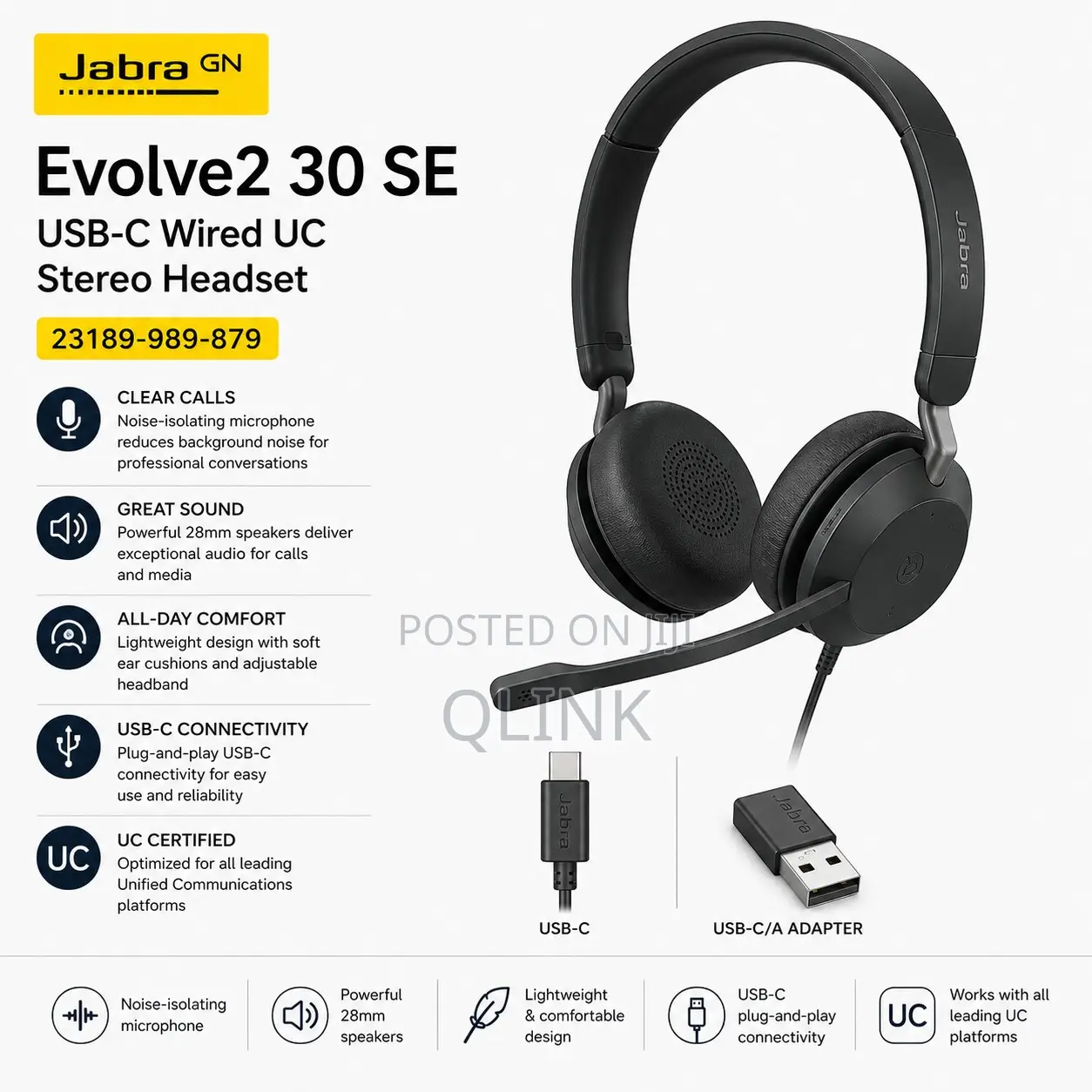 Jabra Evolve2 30 SE USB-C Wired UC Stereo Headset - 23189-989-879