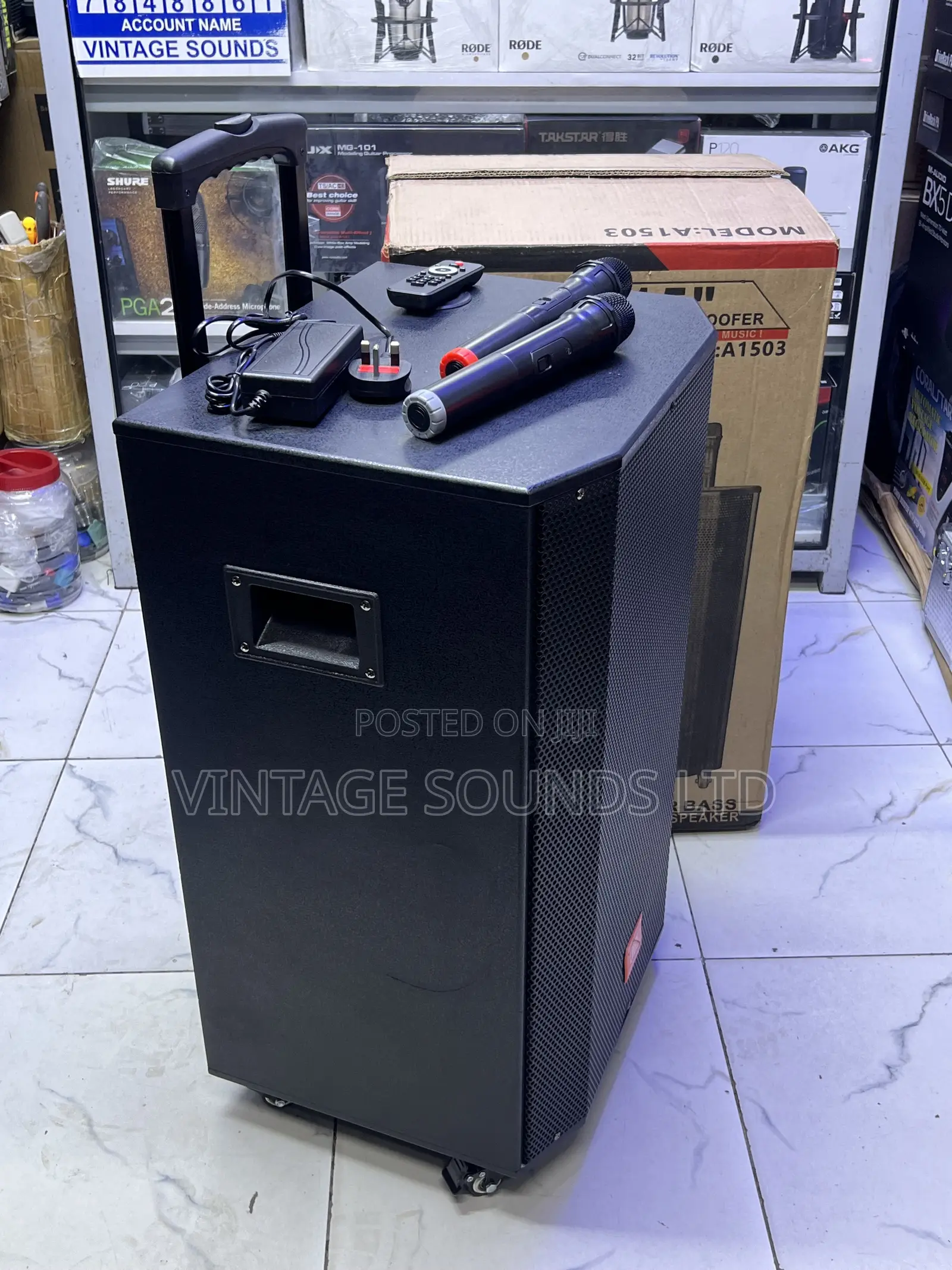 JBL A1503 15" Portable PA Trolley Speaker -With 2 Wireless Mics