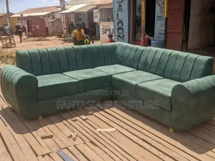 5 Seater Emerald Green L-Shaped Sofa