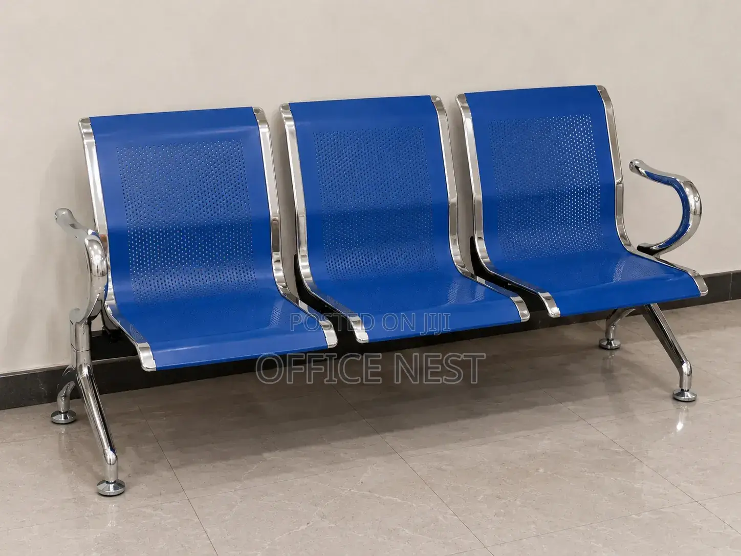 Blue Reception Chairs With Chrome Frame