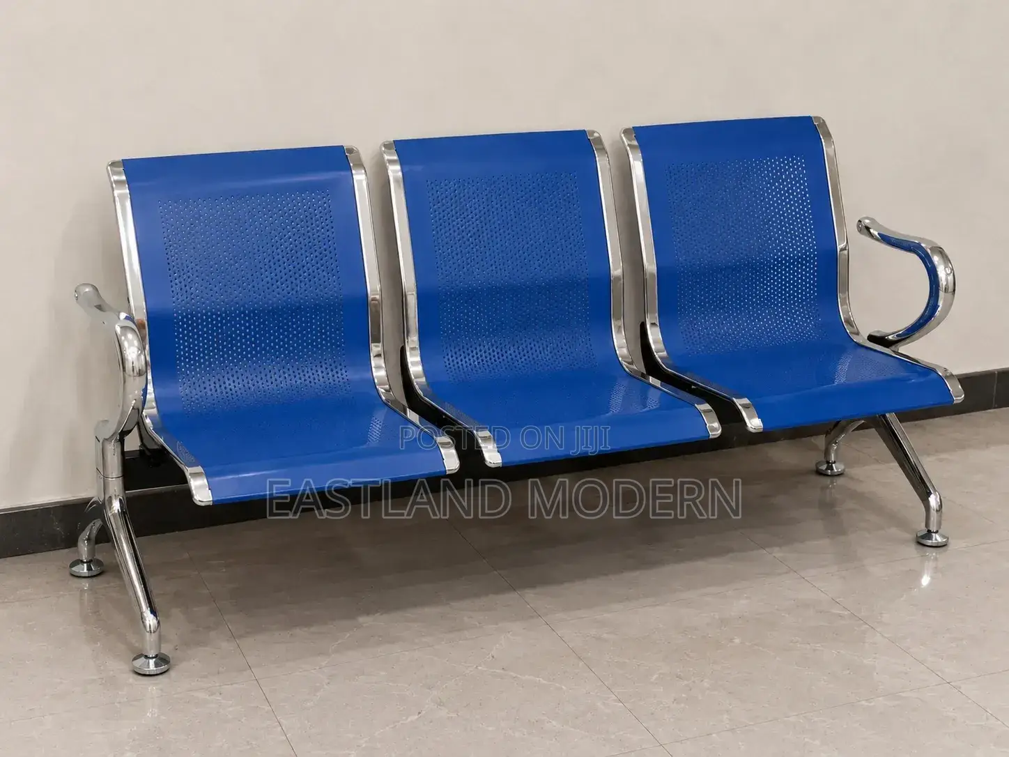 Blue Reception Chairs With Chrome Frame
