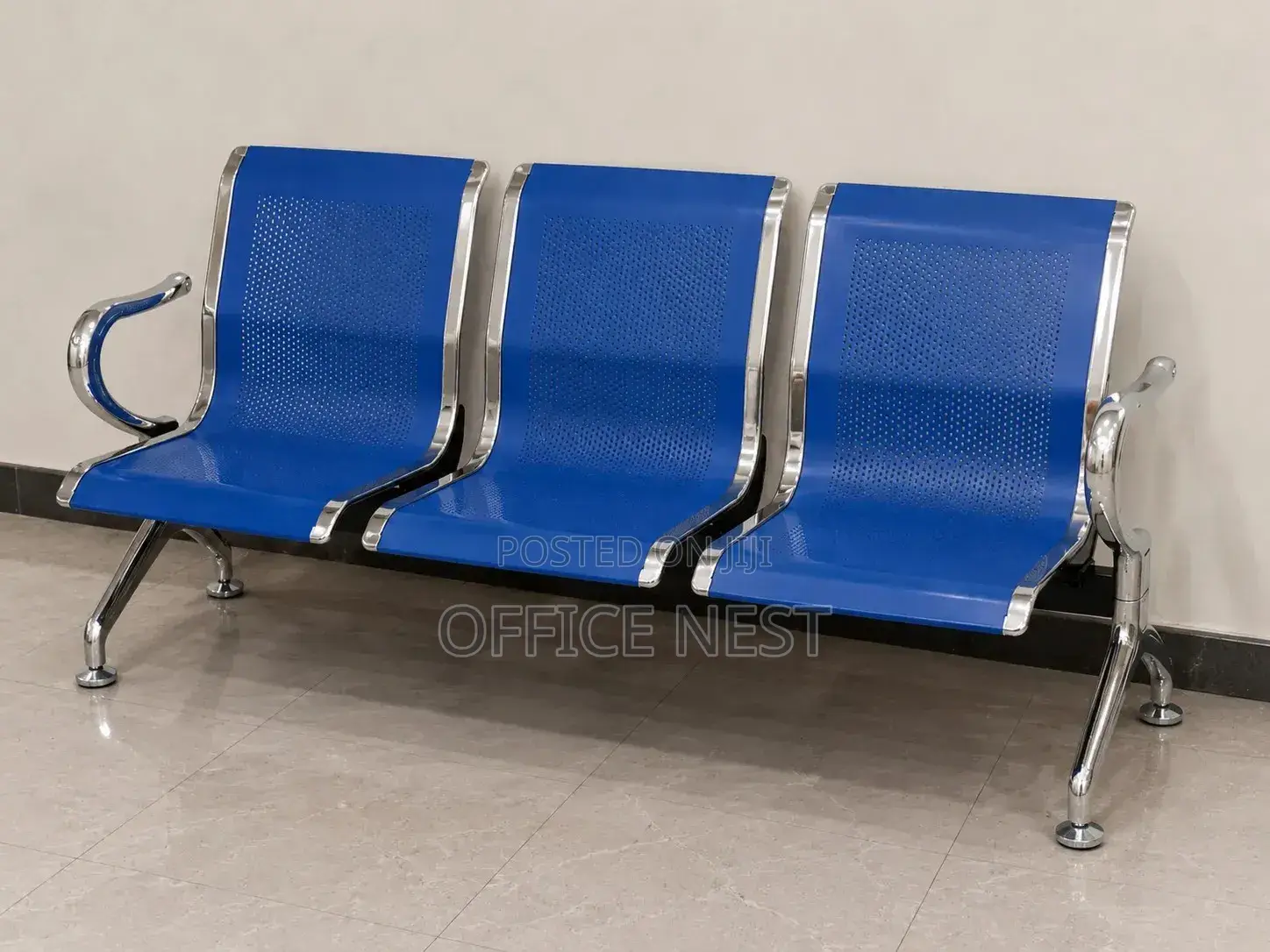 Blue Reception Chairs With Chrome Frame