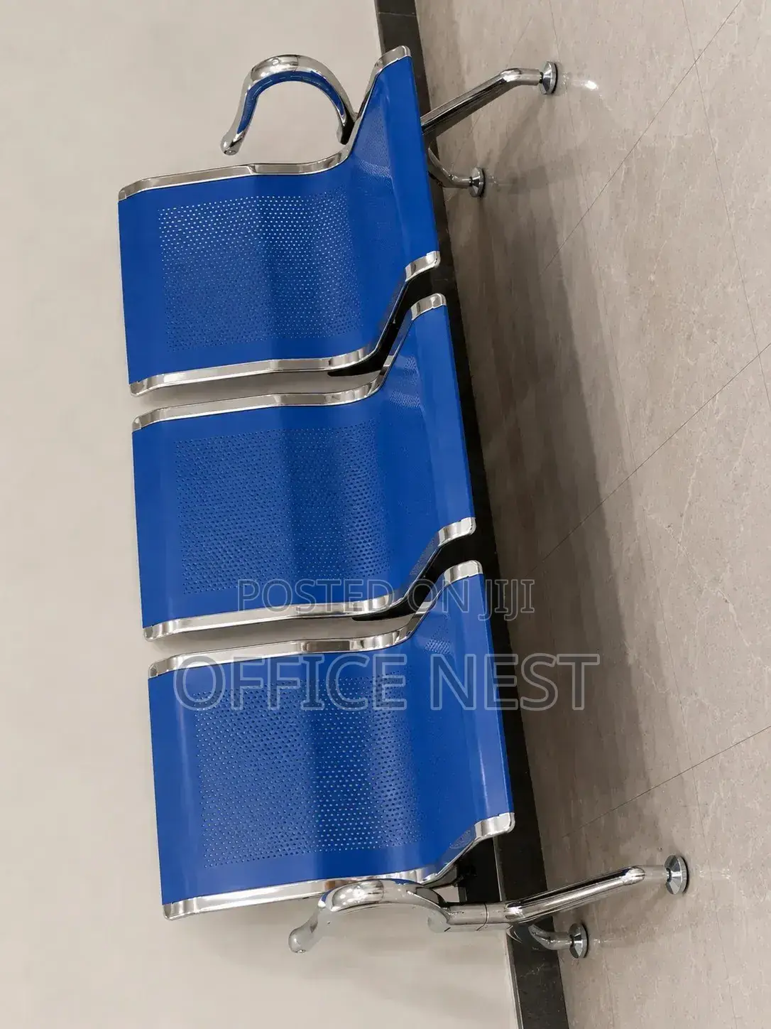 Blue Reception Chairs With Chrome Frame