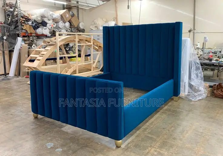5x6 Teal Fabric Channel-Tufted Chester Bed Frame