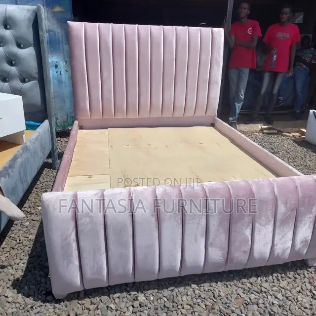 5x6 Blush Pink Ribbed Chester Bed Frame
