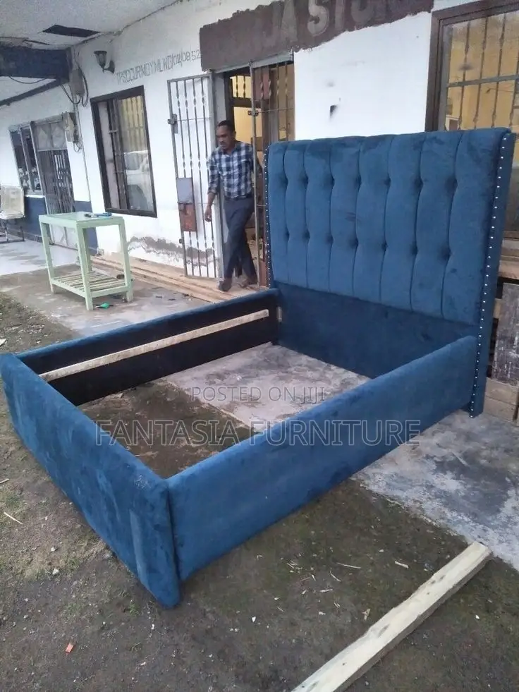 5x6 Navy Blue Studded Tufted Chester Bed: Free Delivery