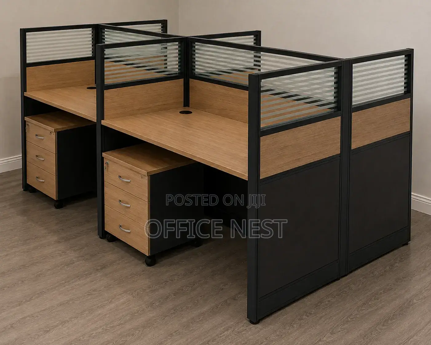 4-Way Partitioned Workstation Desk With Drawers