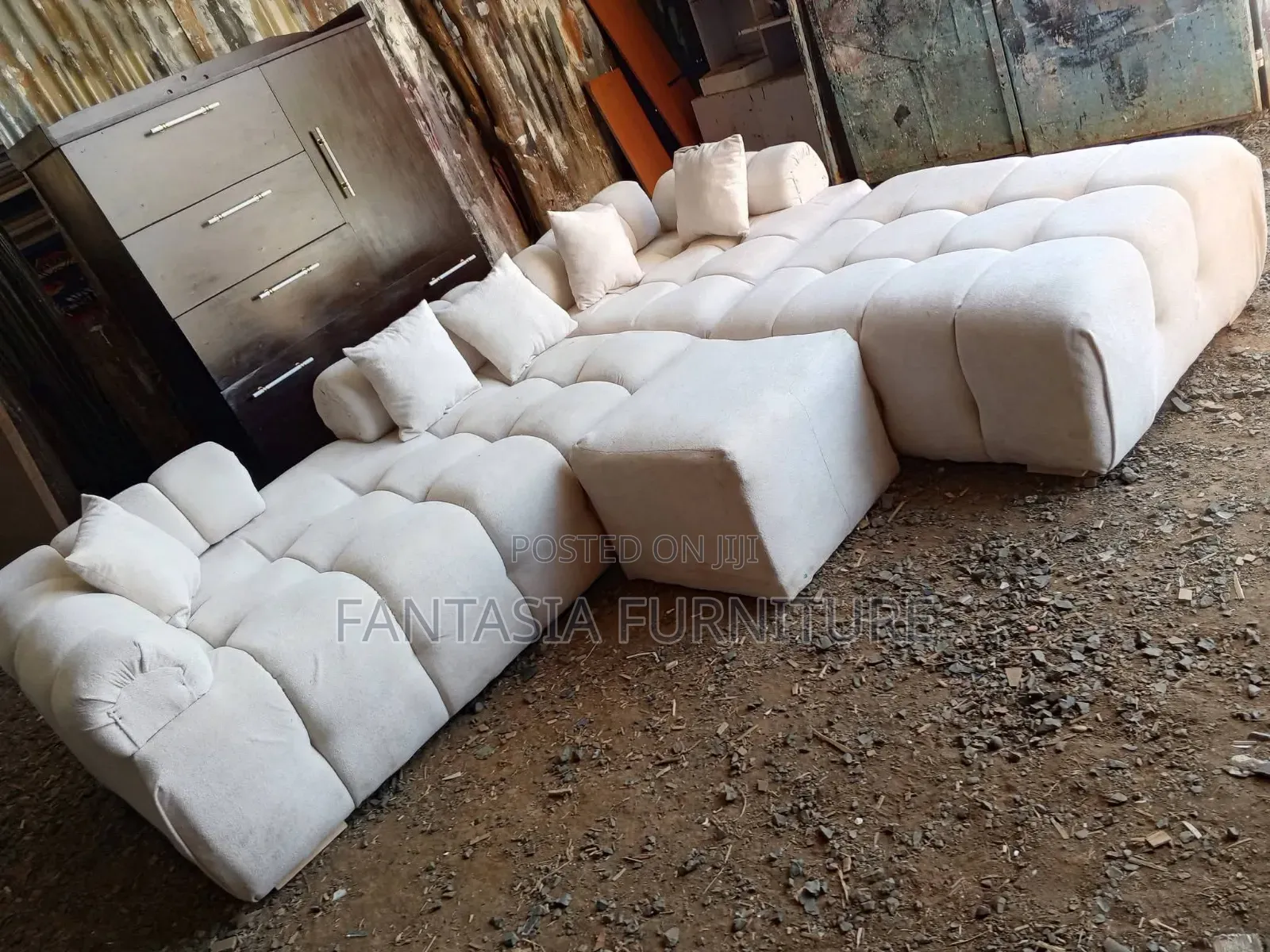 White L-Shape Bubble Sofa + Free Delivery (Ottoman Included)