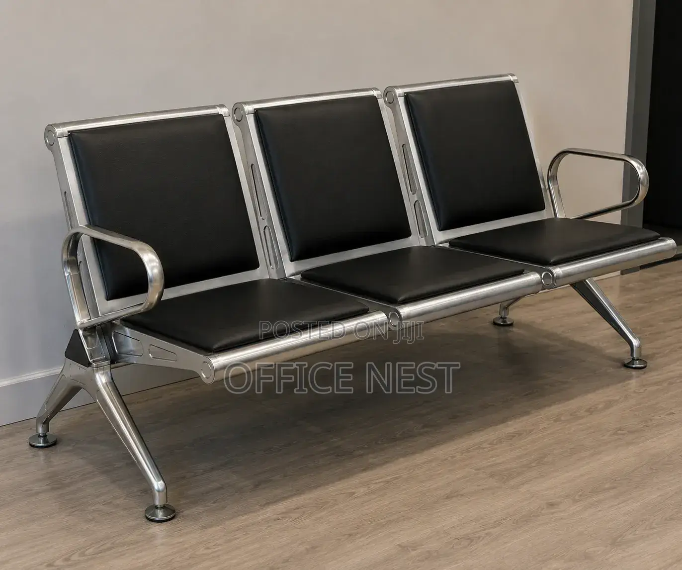 Black Reception Chairs With Stainless Steel Frame Heavy Duty