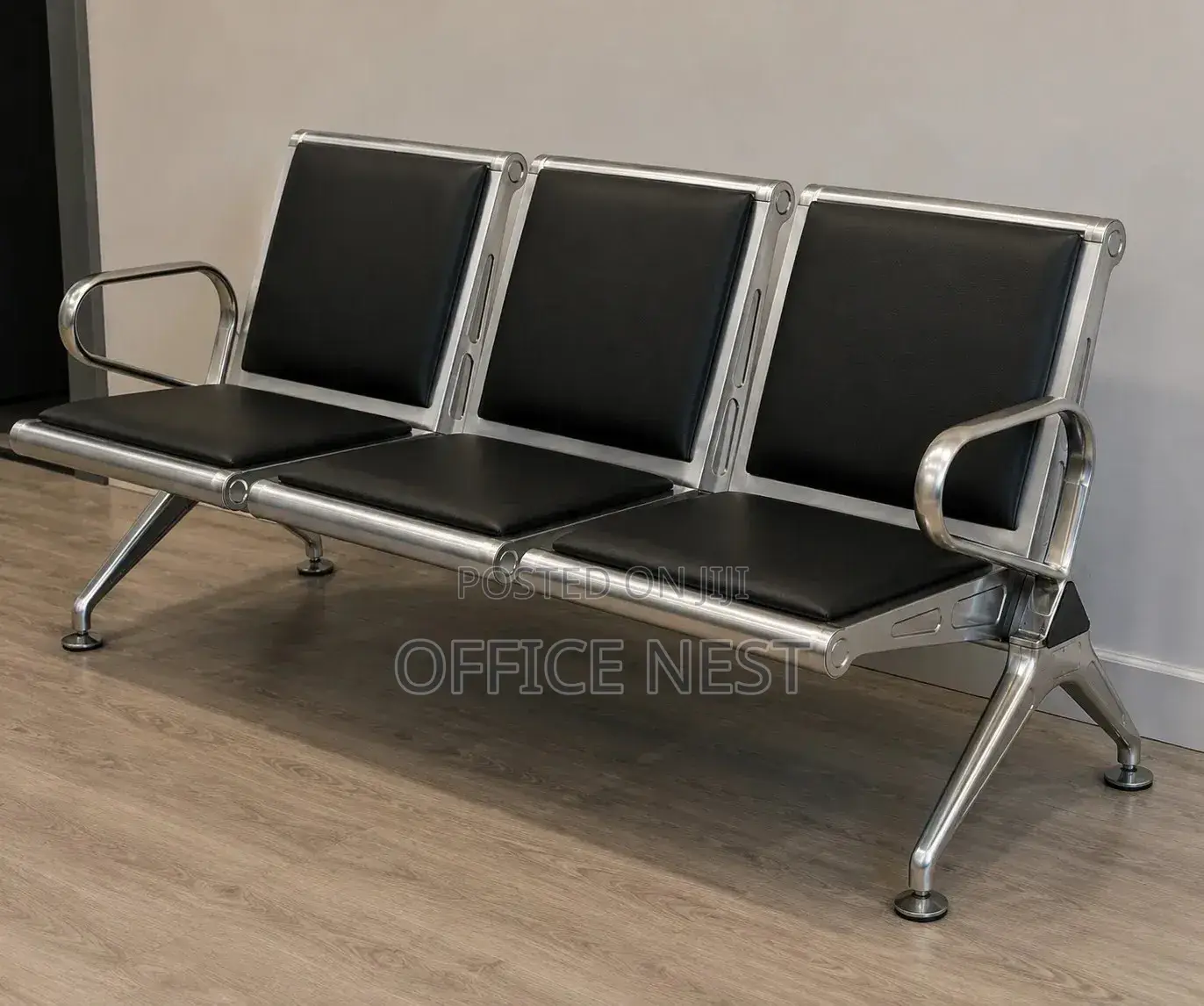 Black Reception Chairs With Stainless Steel Frame Heavy Duty