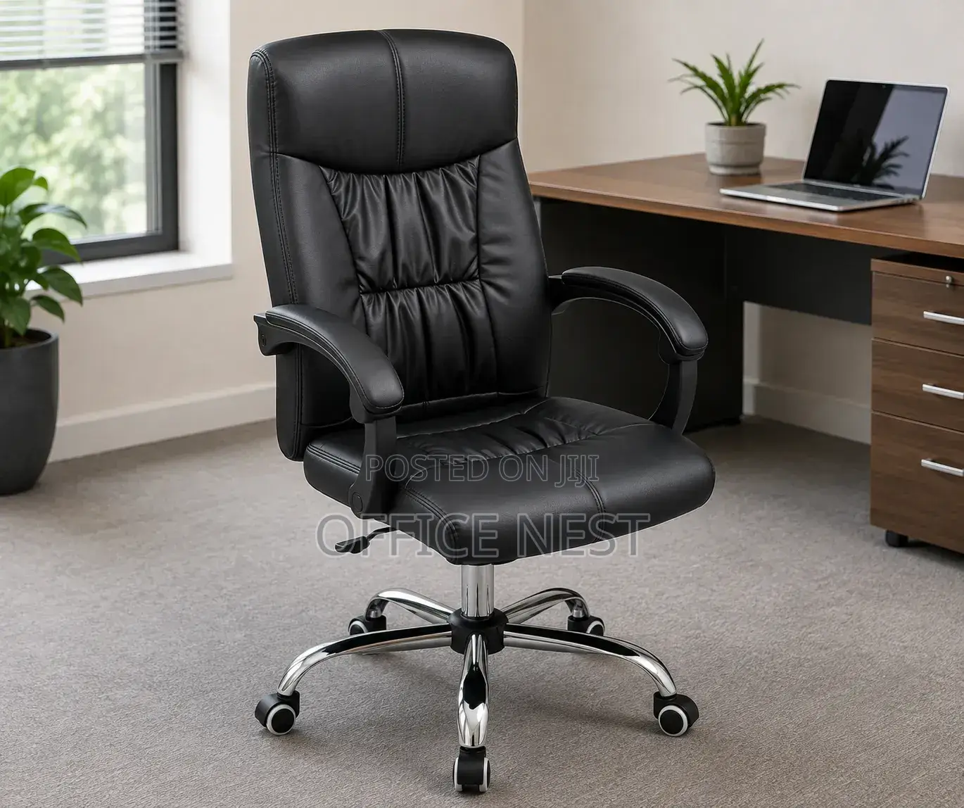 High Back Leather Swivel Computer Chair With Armrests