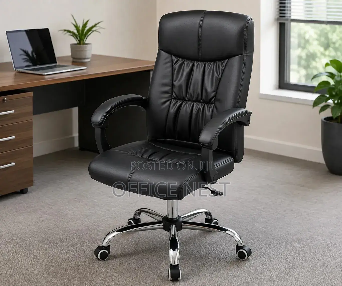 High Back Leather Swivel Computer Chair With Armrests
