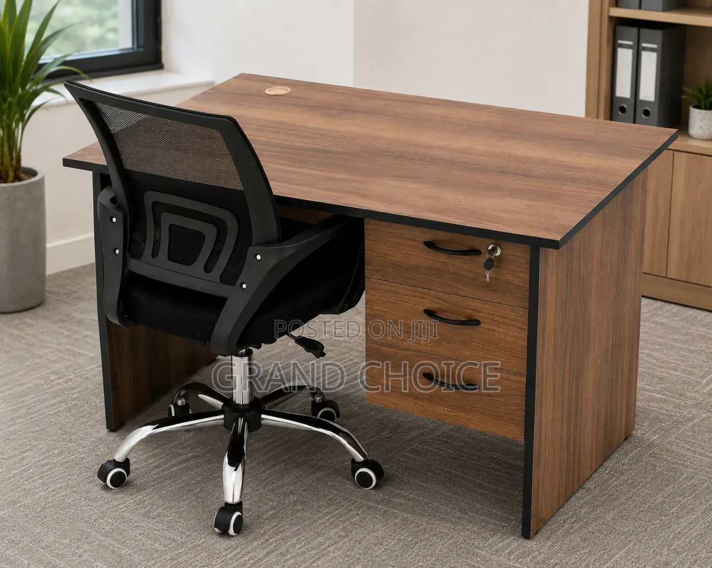 Modern Office Desk With 3 Drawers and Swivel Chair