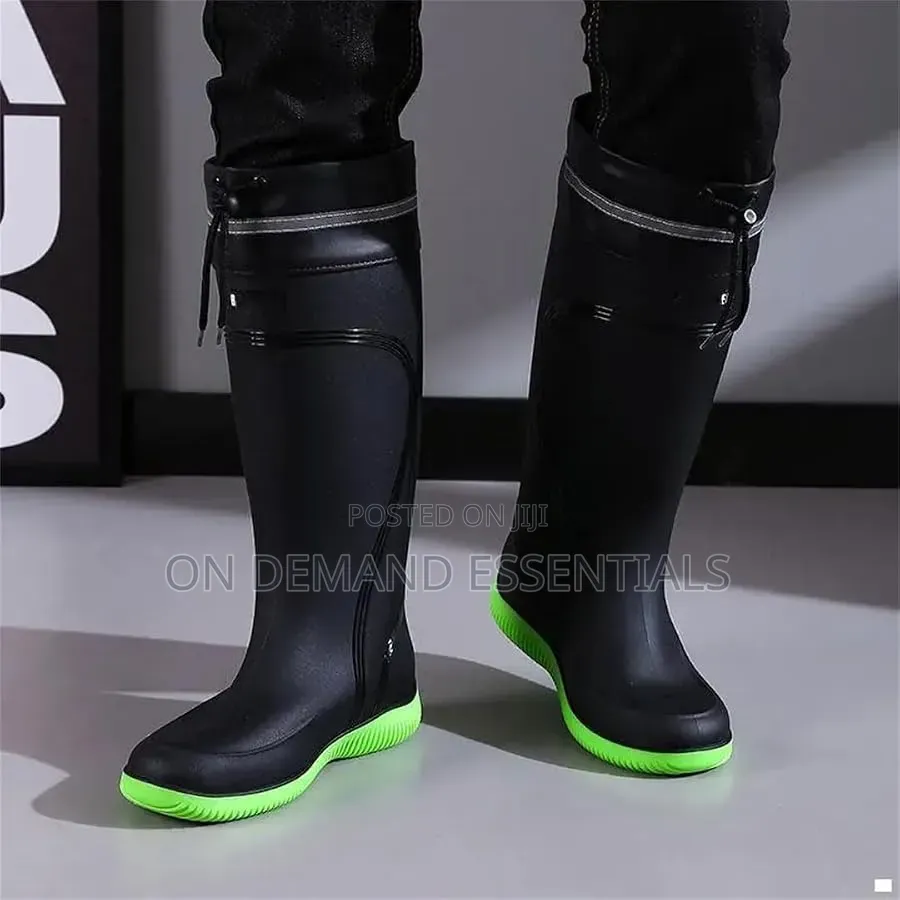 Fashionable Casual Drawstring Long Tube Waterproof Fleece Rain Boots
