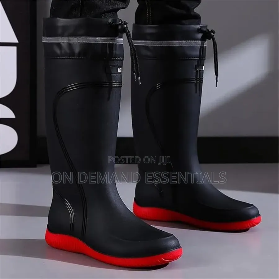 Fashionable Casual Drawstring Long Tube Waterproof Fleece Rain Boots