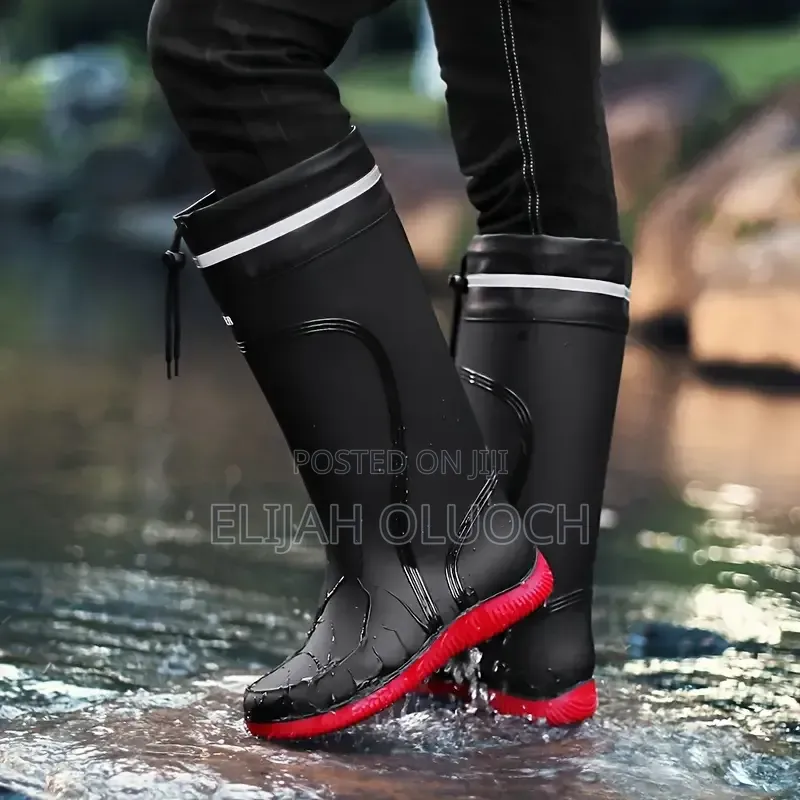 Fashionable Casual Drawstring Long Tube Waterproof Fleece Rain Boots