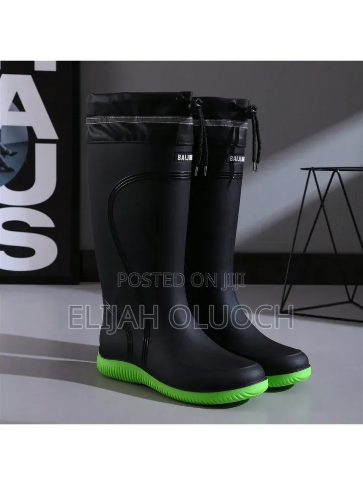 Fashionable Casual Drawstring Long Tube Waterproof Fleece Rain Boots