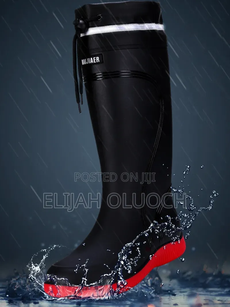 Fashionable Casual Drawstring Long Tube Waterproof Fleece Rain Boots
