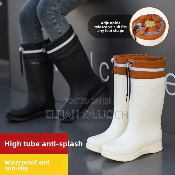 *Fashionable Casual Drawstring Mid Tube Waterproof Fleece Rain Boots