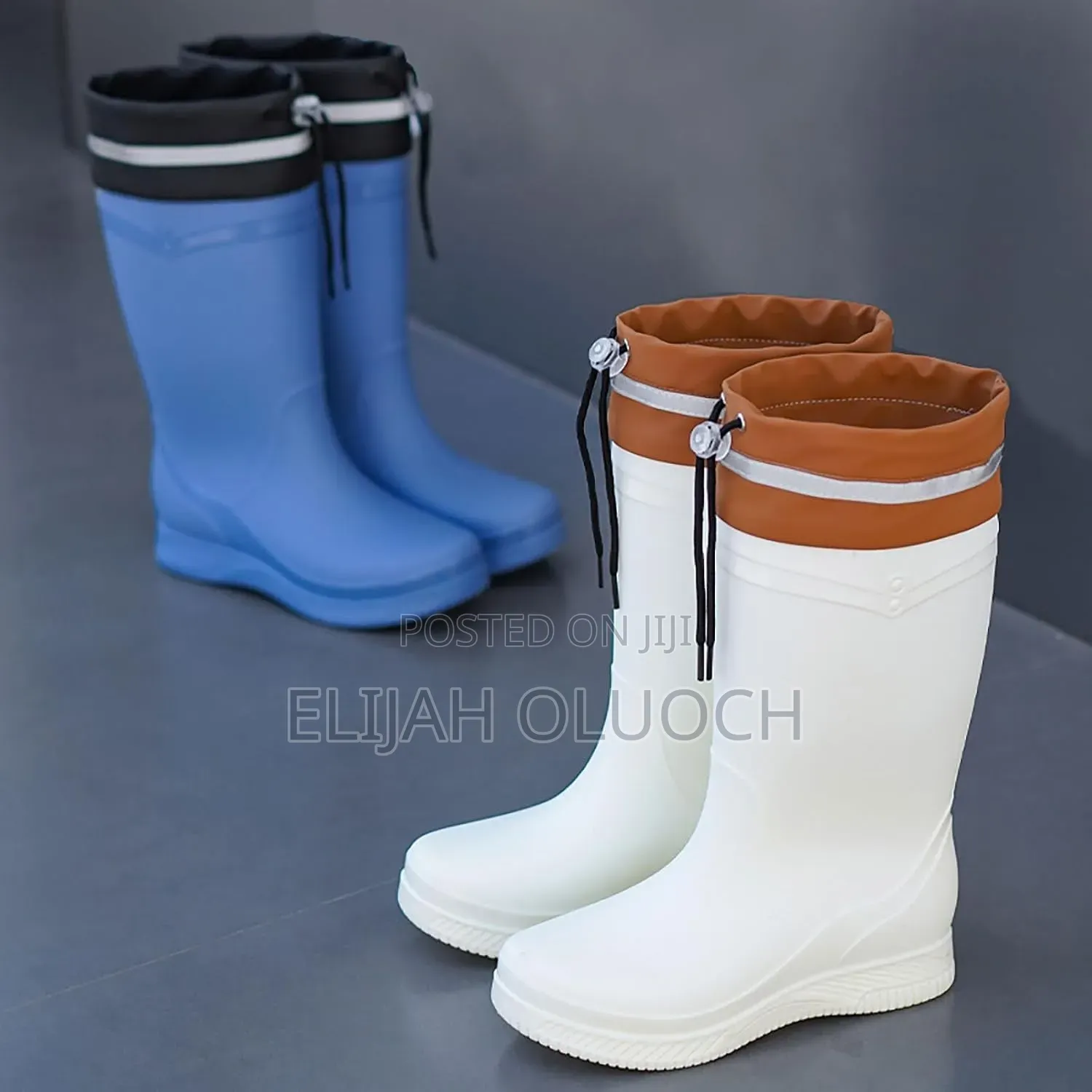 *Fashionable Casual Drawstring Mid Tube Waterproof Fleece Rain Boots