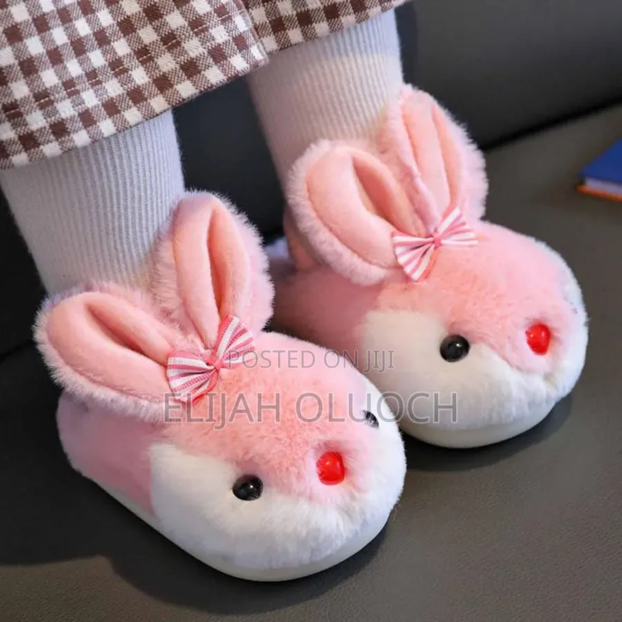 *Cute Bunny Ears Soft Plush Fluffy Kids Indoor Shoe