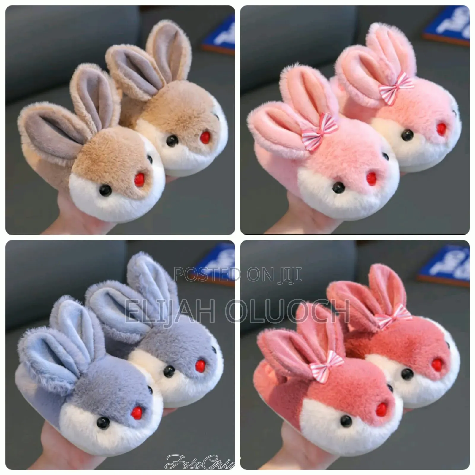 *Cute Bunny Ears Soft Plush Fluffy Kids Indoor Shoe