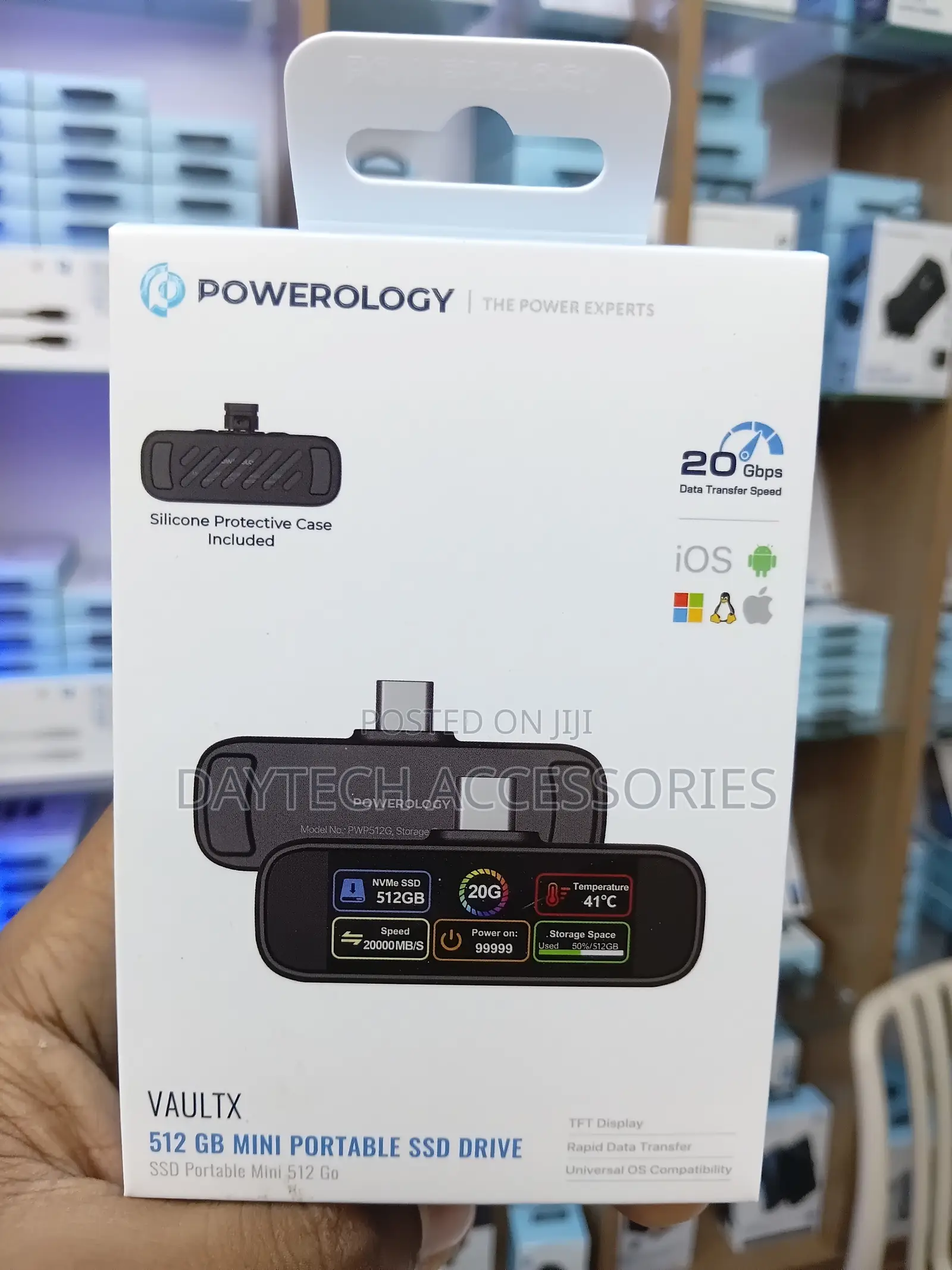 Powerology VaultX 512GB Mini Portable SSD Drive Built-in TFT Display.