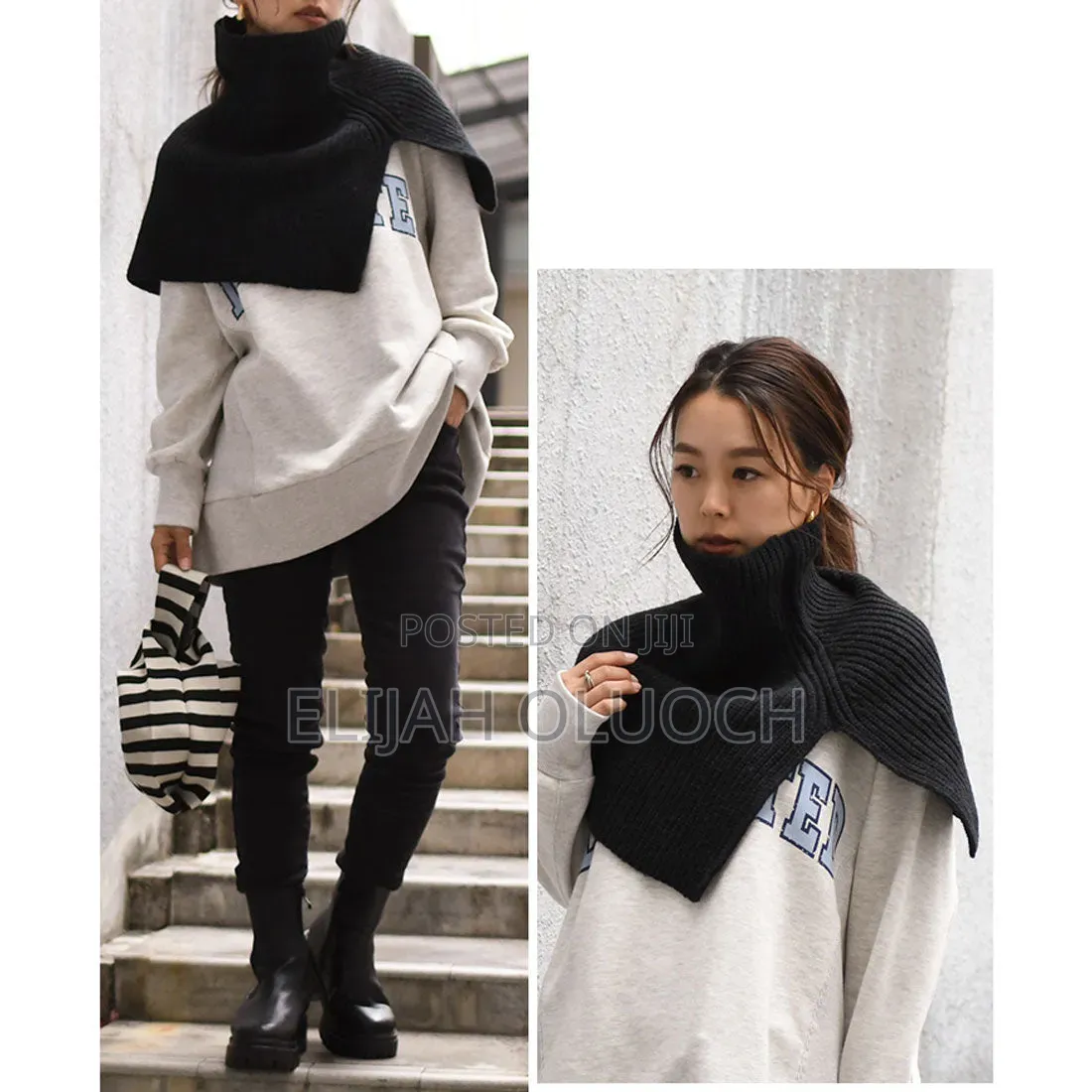 Ribbed Pullover Scarf Knit Turtleneck Shawl Wrap Neck Warmer
