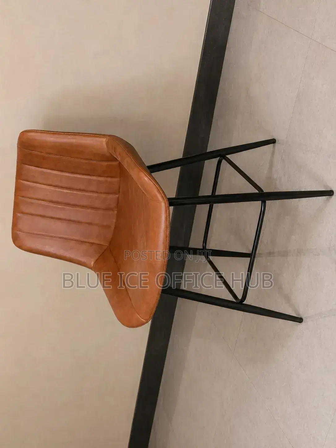 Brown Leather Bar Stool With Backrest