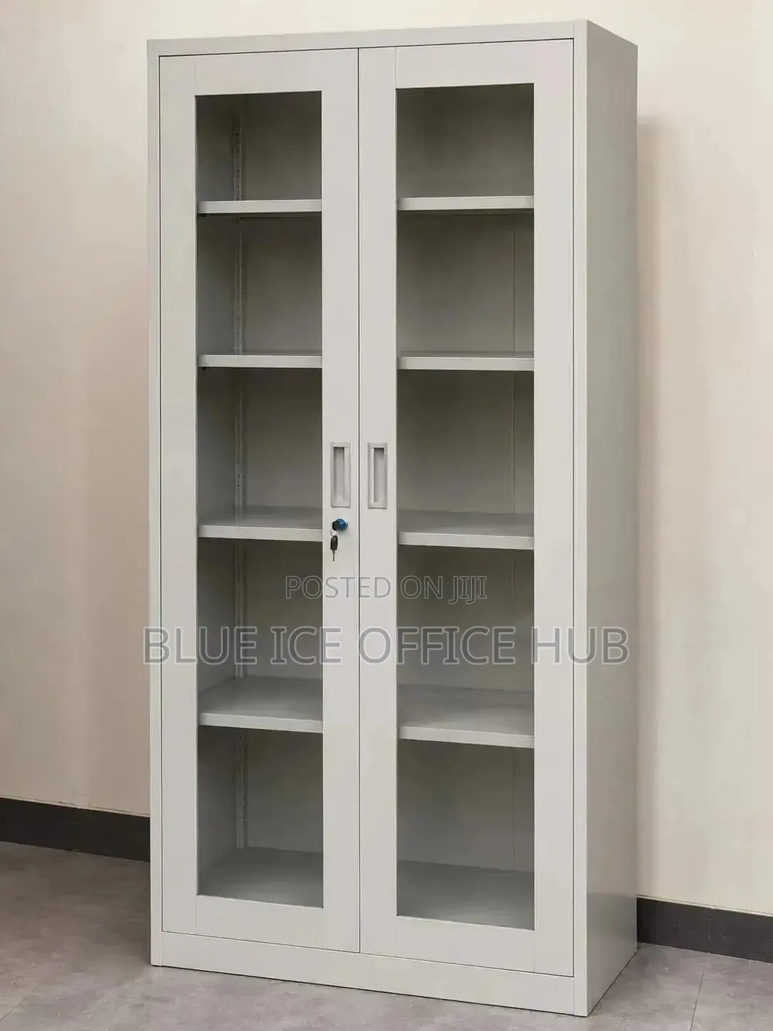 Steel Office Storage Cabinet With Glass Doors Shelves