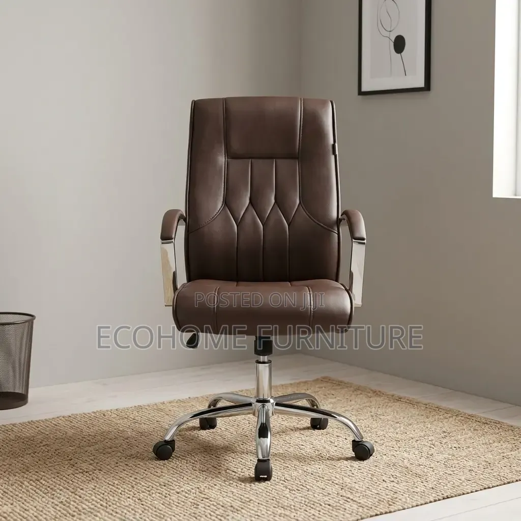 Office Chair – Brown Leather High Back Swivel Seat