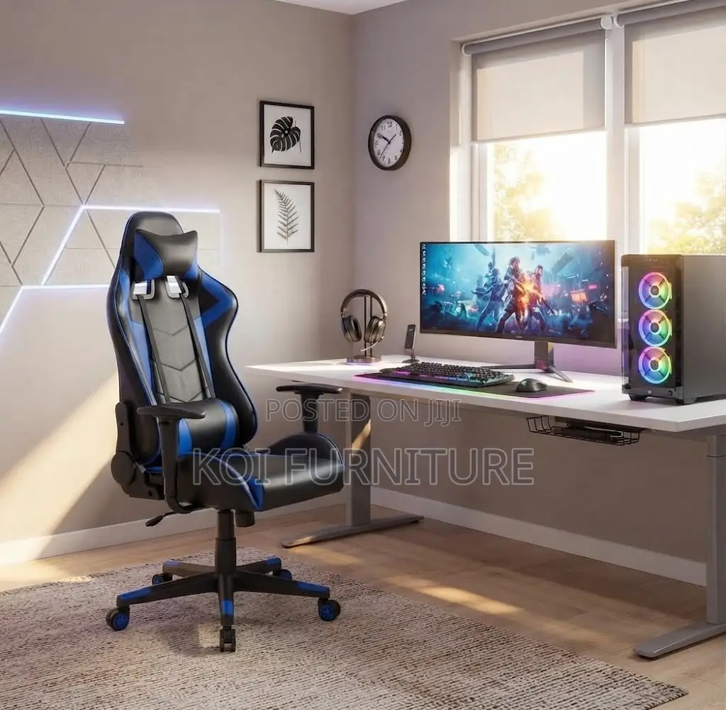 Office Chairs; Recliner Leather Blue-Black Gaming Chairs