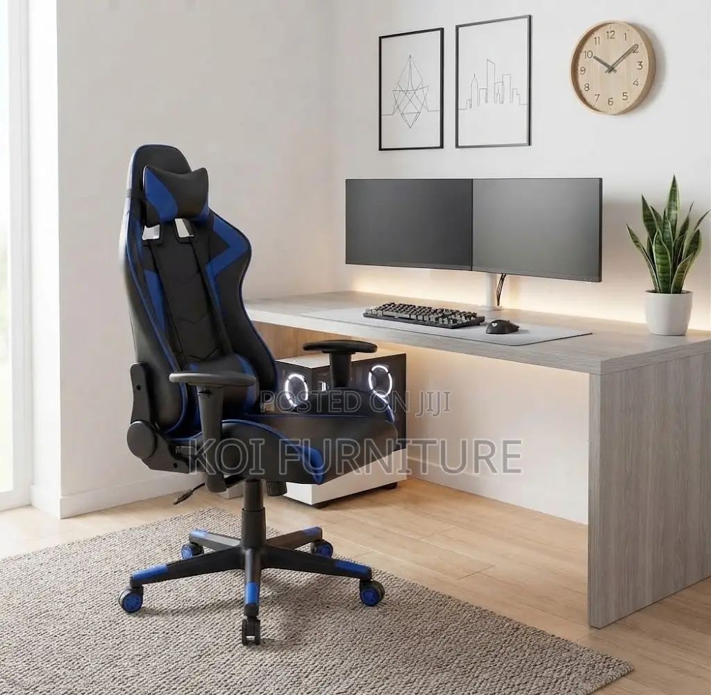 Office Chairs; Recliner Leather Blue-Black Gaming Chairs