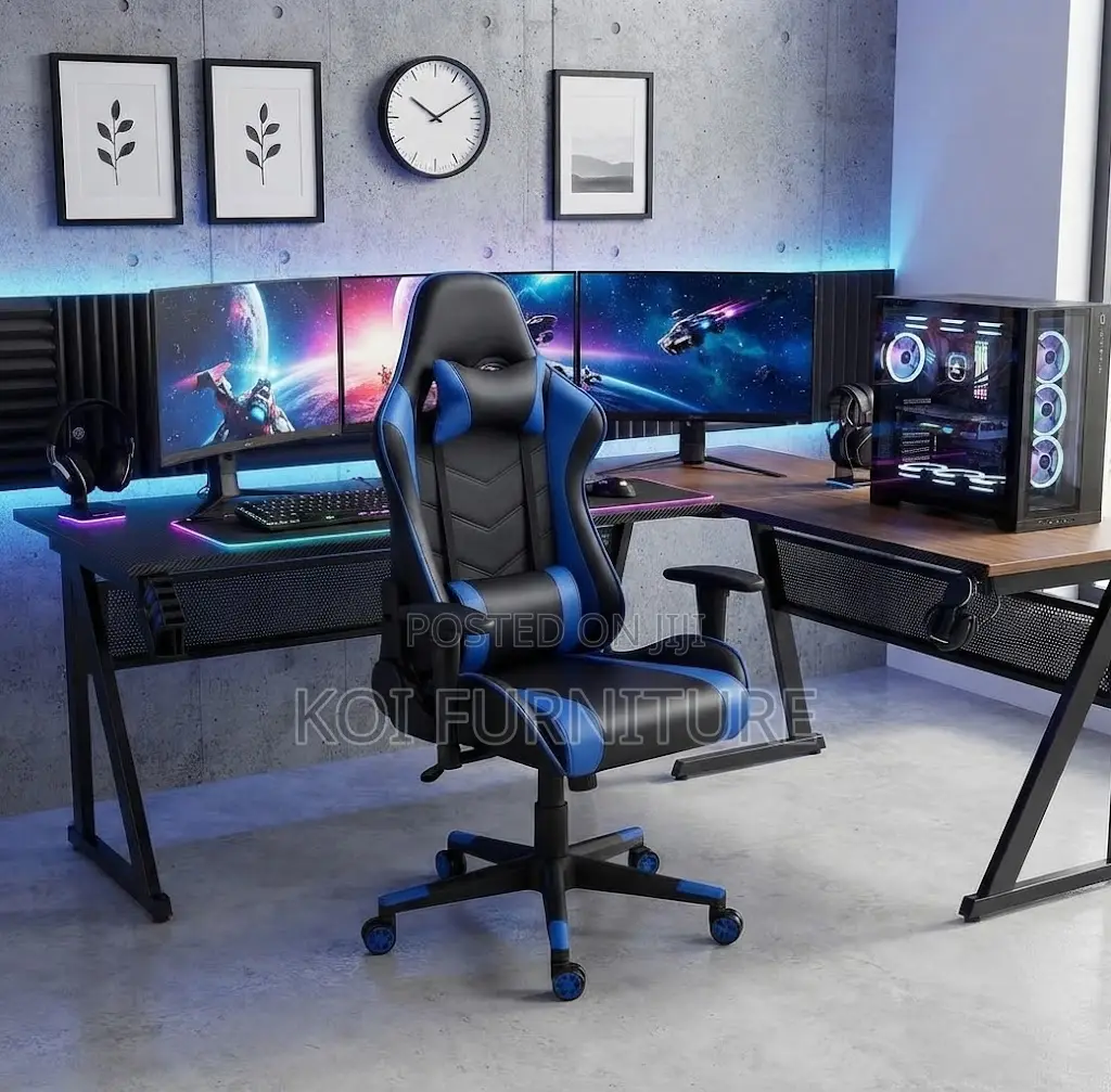 Office Chairs; Recliner Leather Blue-Black Gaming Chairs