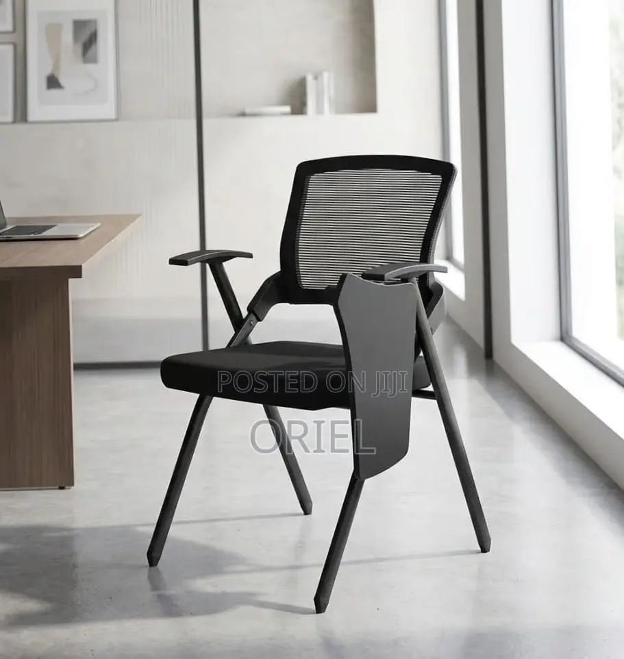 Office Chair : Black Mesh Office Training Chair With a Writing Pad