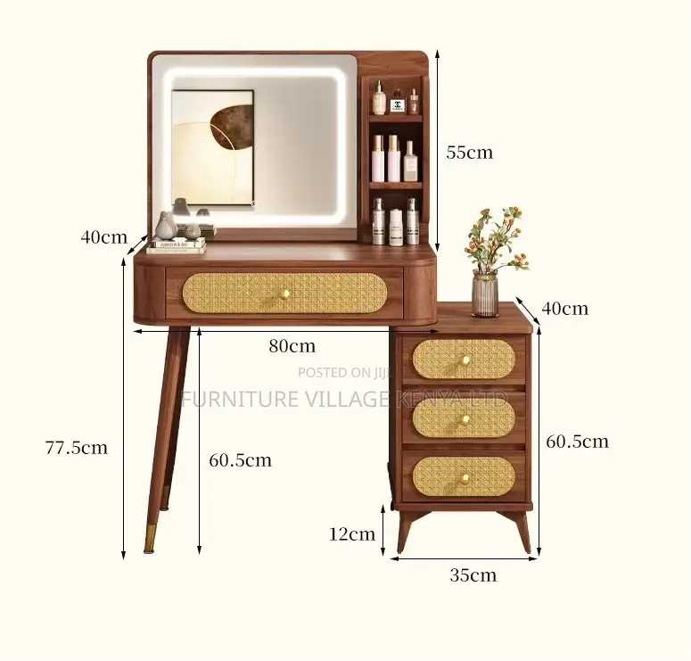 Dressing Table; Vintage Led Light Make Up Brown Modern Dressing Table